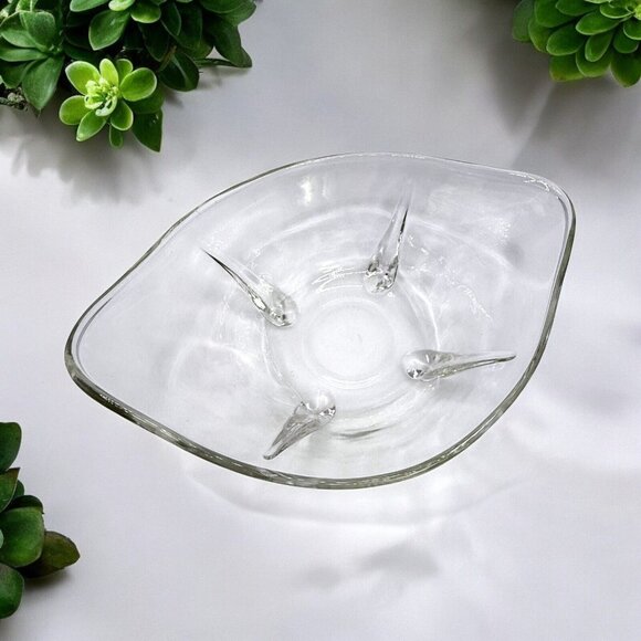 Vintage Clear Glass Footed Oval Teardrop Bowl - Picture 2 of 7